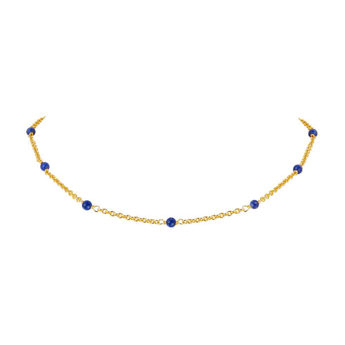 Blue Gemstone Beads Gold Chain Necklace - Perfect for Layered Wear